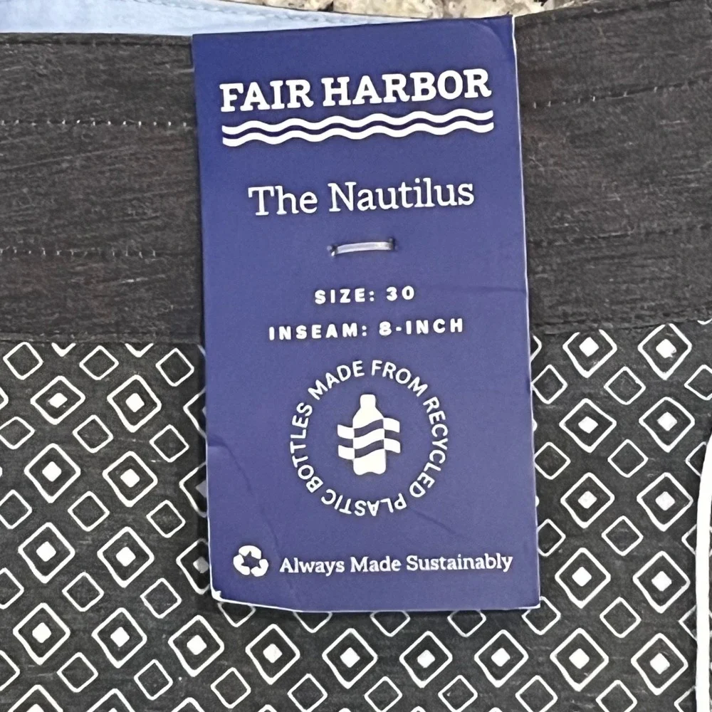 NWT Fair Harbor The Nautilus Boardshort Mens‎ 30 Black Beacon 8
